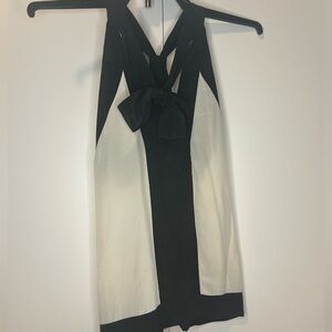 BCBG MAXAZRIA black and cream blouse with black tie in the front size S